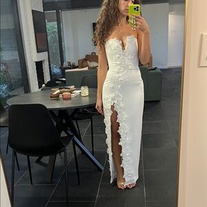 Sau Lee White Florence Floral-Appliquéd Column Gown (REVOLVE) (bride, bridal)